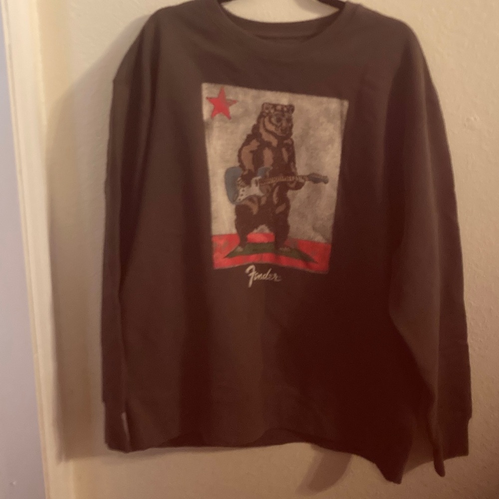 Fender Olive Green Long Sleeve Tee with Red & Blue Graphic